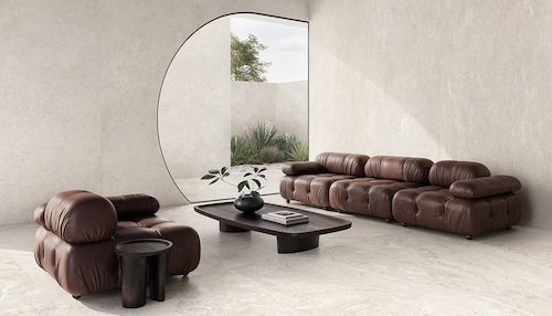 Provenza Unique Bourg Variee Blanc – płytka gresowa imitująca jasny kamień w nowoczesnym salonie